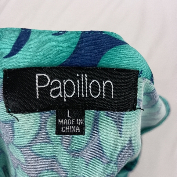 PAPILLON Sleeveless Boho Western Teal Navy Floral Dress Preppy (#1,302) - Picture 2 of 8